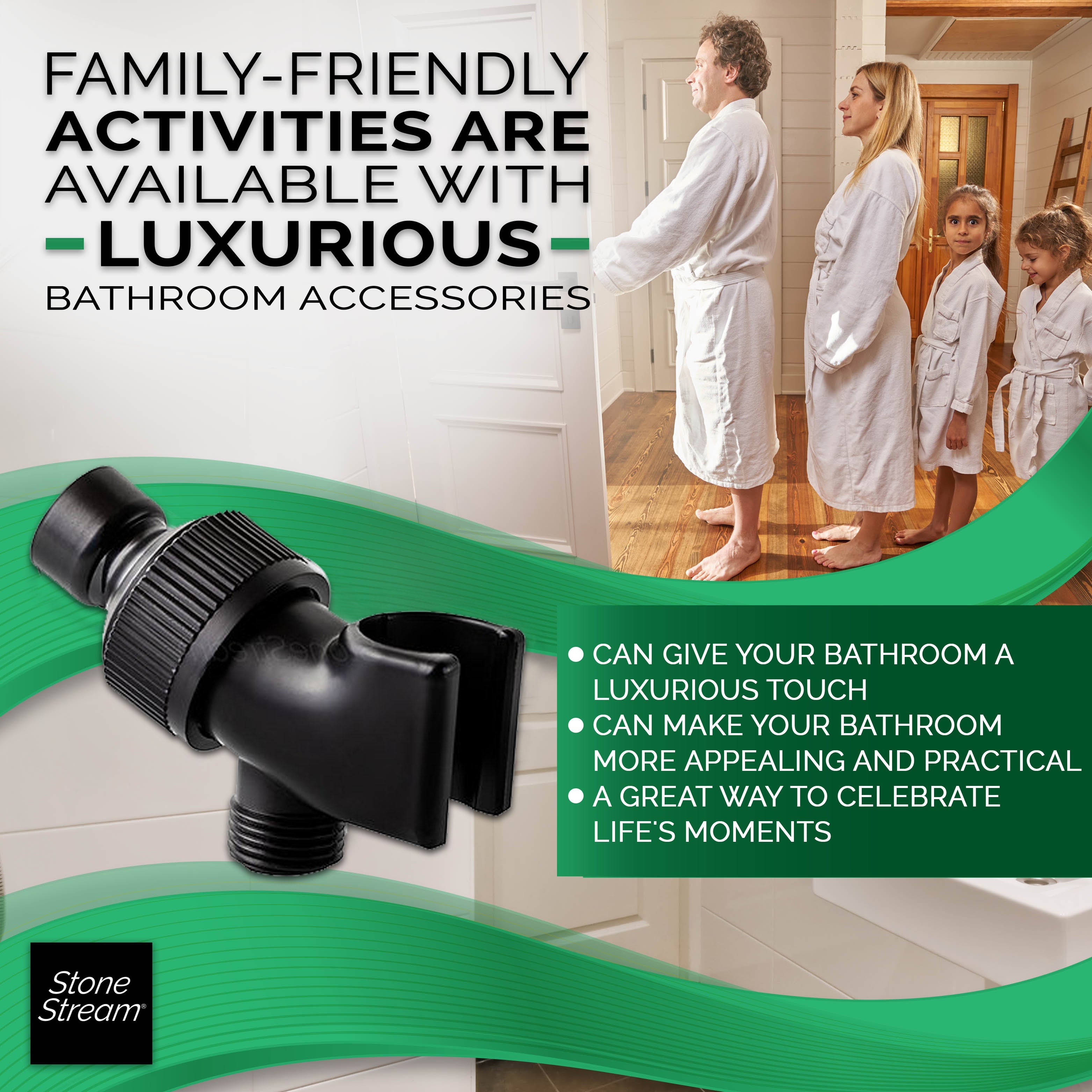 Douche-adapter voor handdouchekoppen - Zwart