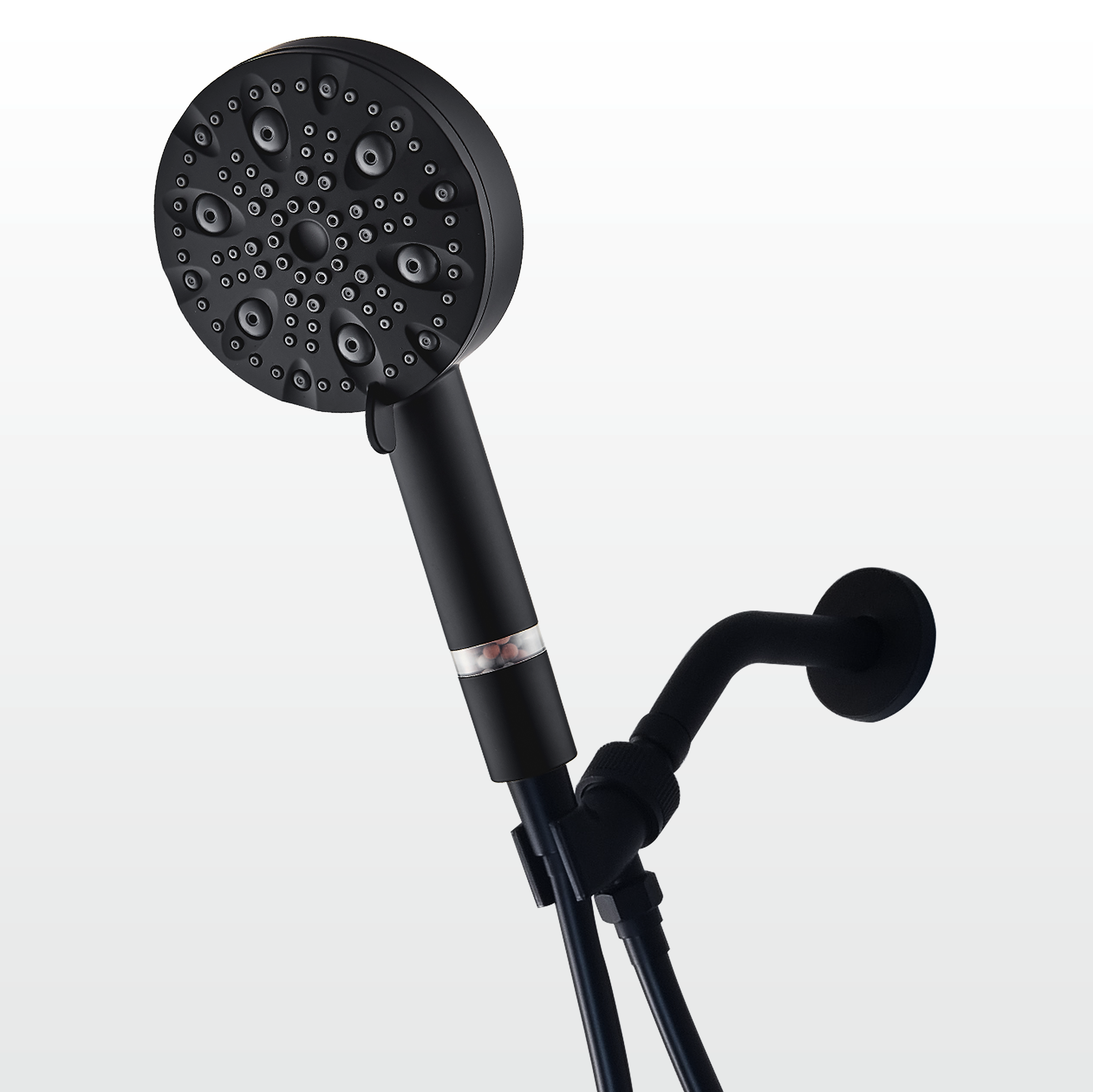 EcoLux 9-standen Zwarte Roestvrijstalen Douchekop + Wandadapterkit