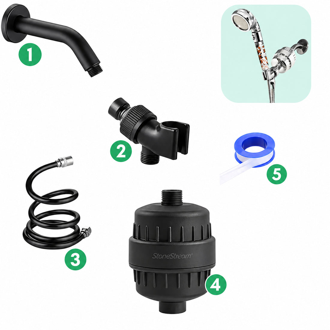 Combo Kit - Hard water filter doucheset muurbevestiging - Zwart