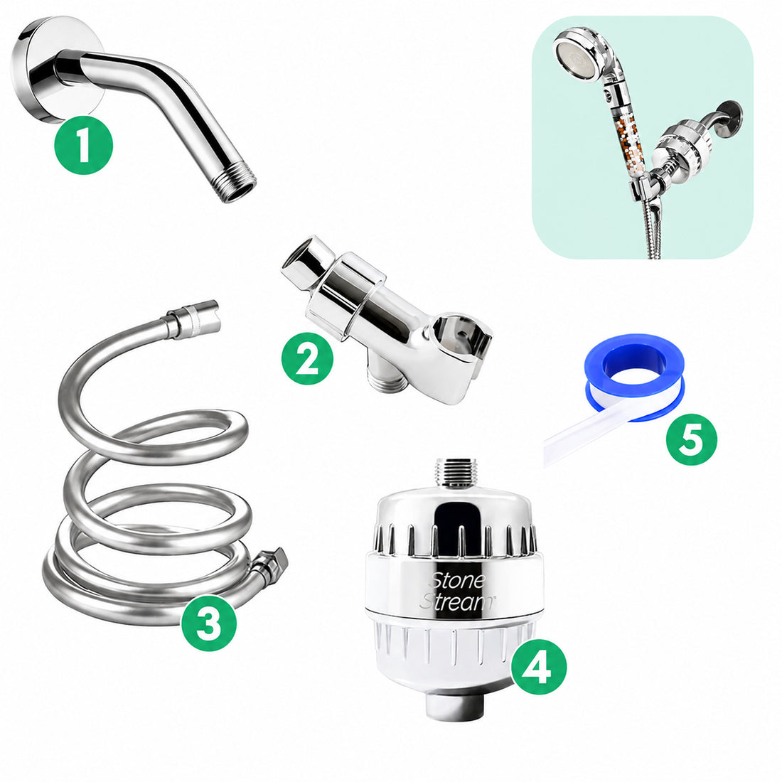 Combo Kit - Hard water filter douchewandset - Chroom