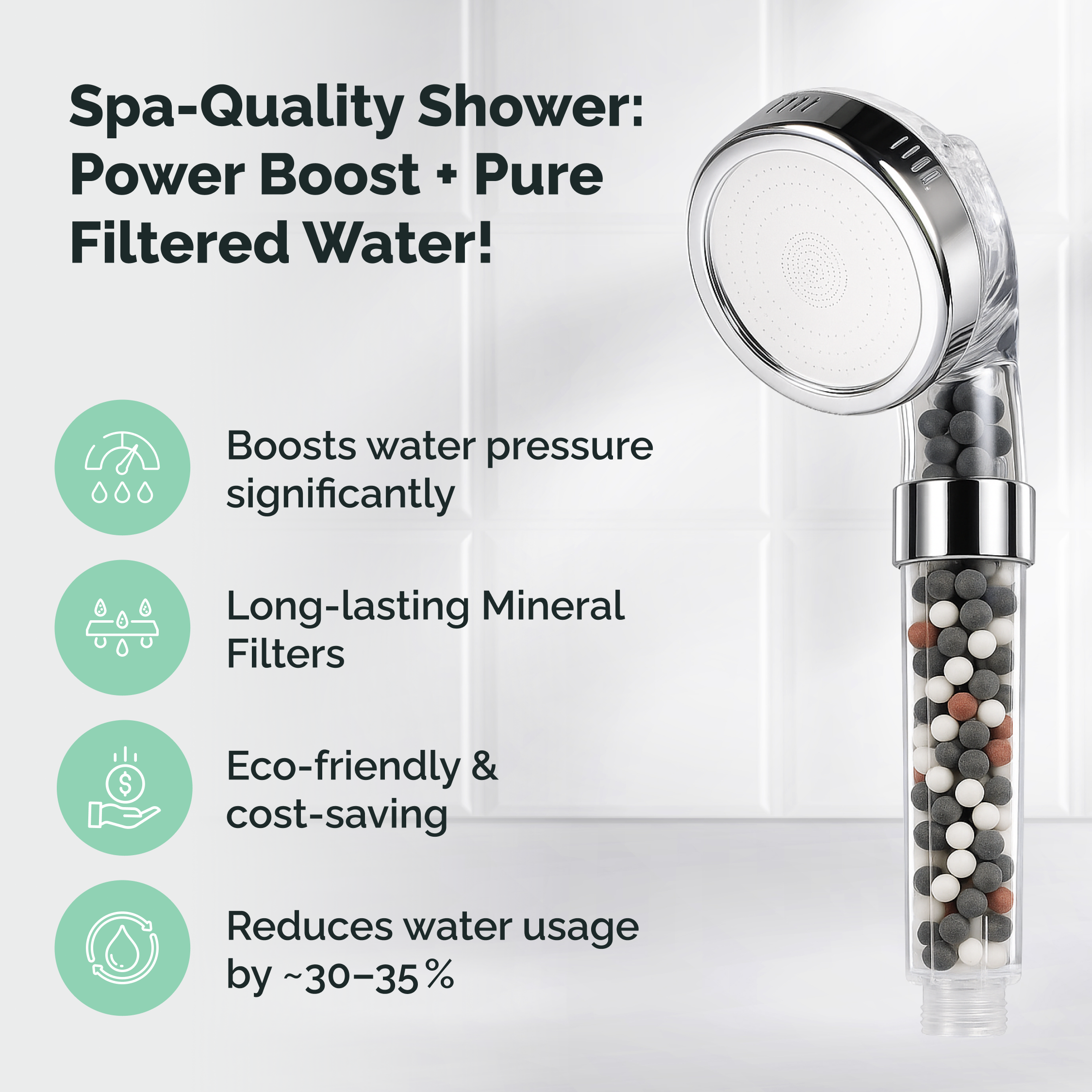 Electric Shower Compatible Filtered Ionic Ecopower Shower head