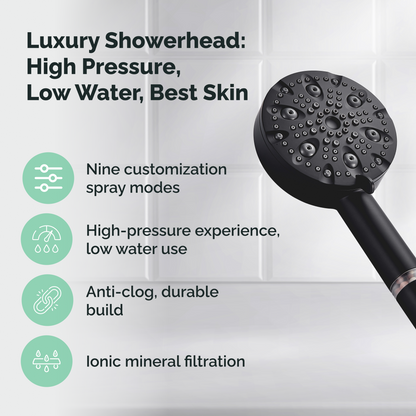 9-Mode Luxury Handheld &amp; Wall Combo Shower Head with Filtration Kit - Black