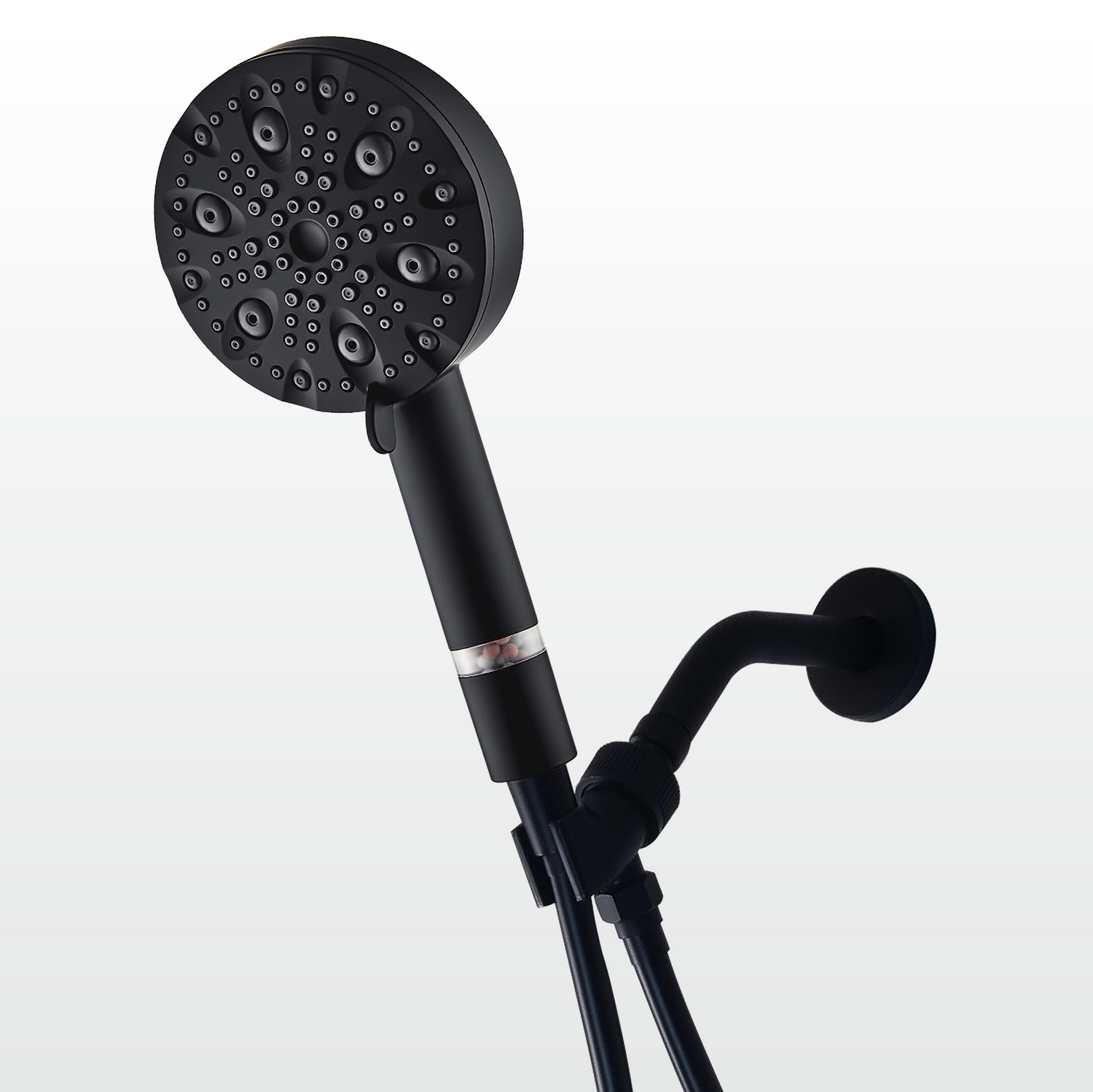 EcoLux 9-mode Black Stainless Steel Shower Head + Wall Adapter Kit